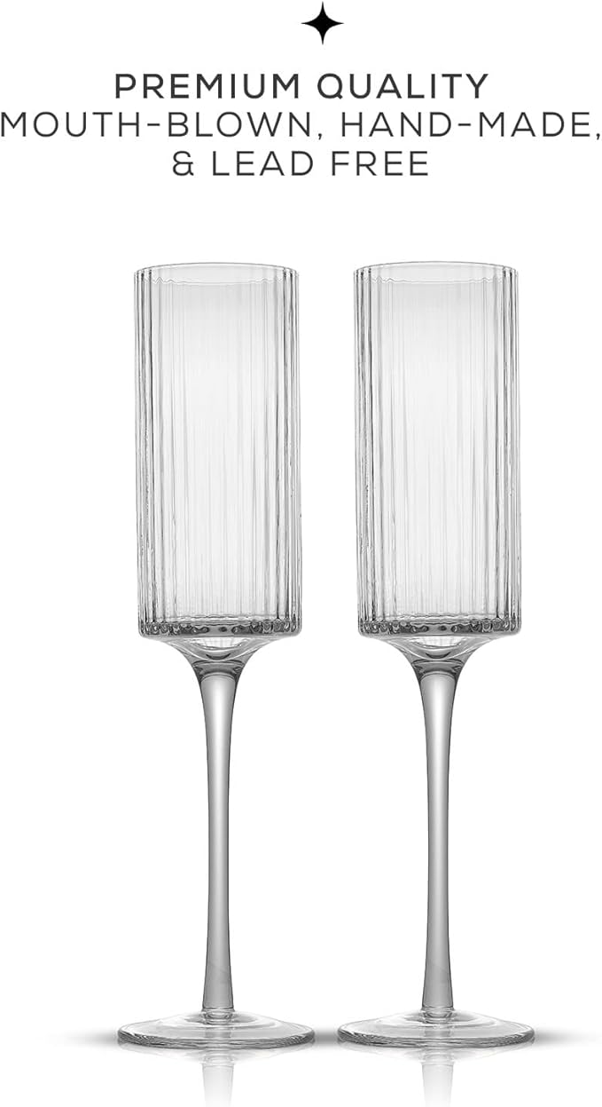 JoyJolt Elle 5.7oz Champagne Glasses, Fluted Glass Flute Set of 2, Vintage Style Unique Drinking Cocktail and Mimosa Glasses, Wedding Champagne Flutes