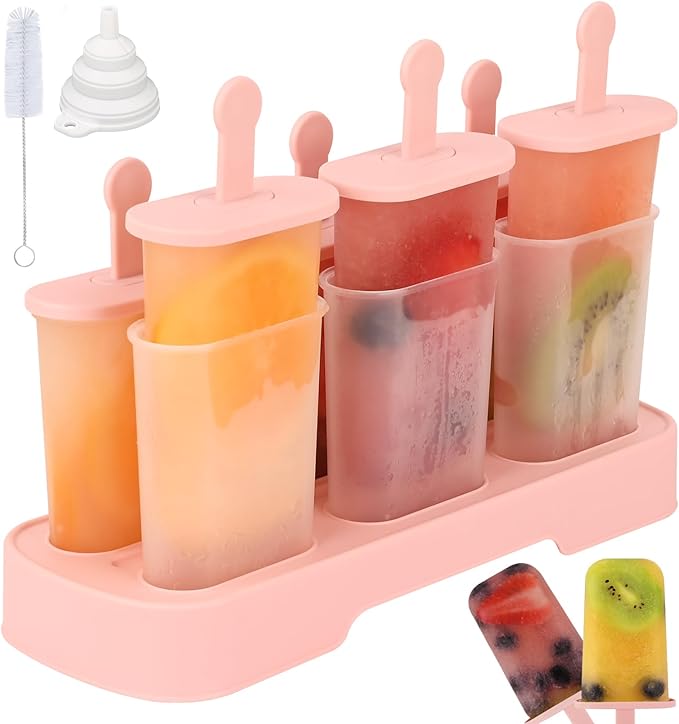 WMKGG Popsicles Molds Set, 6 PCS Ice Pop Mold,Homemade Ice Cream Mould with Sticks, Popsicle Maker(Pink)