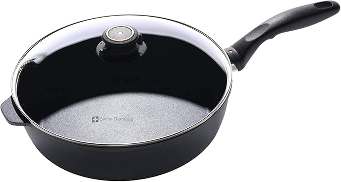 Swiss Diamond Nonstick Saute Pan with Lid, Diamond Coated Aluminum Deep Saute Pan with Lid Features Stainless Steel Handle, Dishwasher & Oven Safe Up To 500 °F, 11 Inch, 4.3 Quart