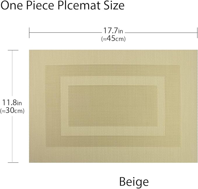PIGCHCY Placemats Set of 6,Washable Woven Vinyl Kitchen Table Mats Non Slip Placemats,Heat Resistant Durable Placemats for Dining Table (Beige)