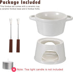 BSTKEY 300ML Ceramic Butter Warmer Set with 2 Forks, White Fondue Pot Melting Pot Set, Melt Hot Pot Bowl Set for Cheese Chocolate Butter Caramel