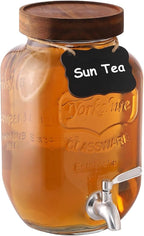 1 Gallon Drink Dispenser with Spigot 18/8 Stainless Steel – Airtight & Leakproof Glass Sun Tea Jar with Anti-Rust Lids, Beverage Dispenser for Parties