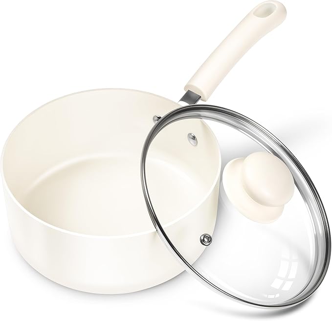 MICHELANGELO Nonstick Sauce Pan Sets, Ceramic Saucepan with Lid, Multipurpose Pot with Lid, Non-Toxic Saucepans, Induction Compatible, 2QT, White