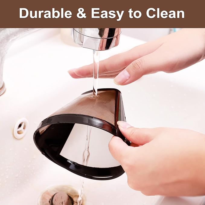 KEEPOW Reusable Coffee Filters 8-12 cup, 3-Pack Cone Coffee Filters #4 Gold Permanent Coffee Filter Compatible with Cuisinart, Ninja CFP301, Hamilton Beach, Size 04 Pour Over Coffee-maker Dripper