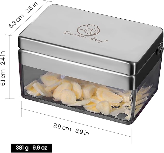 Garlic Press Stainless Steel, Garlic Chopper Mini & Slicer Super Thin 2 in 1, Odor Free Ginger Dicer With Storage Container, Dishwasher Safe Mini Chopper, Premium Mincer with 5 year warranty