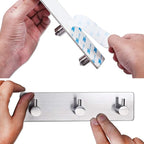 Self Adhesive Stainless Steel Hooks, Wall Mounted Heavy Duty Hanger, Key Rack Towel Hooks for Bathroom, Living Room, Kitchen (3 Hooks)