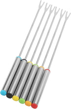 6-Piece Stainless Steel Fondue Sticks Set with Heat Resistant Handle for Cheese, Meat, Chocolate, Dessert, Roasting