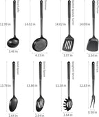 304 Stainless Steel Cooking Utensils Set, 8PCS Kitchen Utensils Set, Include Skimmer, Soup Ladle, Spaghetti Server, Wok Spatula, Slotted Spoon, Solid Spoon, Slotted Spatula Turner & Meat Fork, Black