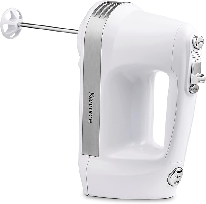 Kenmore Electric Hand Mixer - Kitchen 5 Speed Handheld Blender With Whisk, Beater, Dough Hook, Attachments Storage Case Batidora De Mano, Turbo Boost, Appliance For Cake Mix, Eggs, Whipping Cream