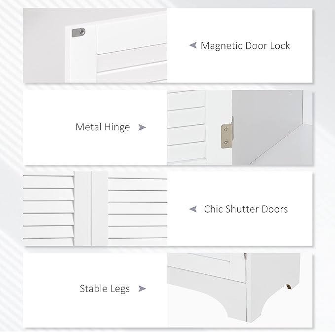 HOMCOM Tall Narrow Bathroom Storage Cabinet with Doors and Shelf Adjustability, Freestanding Linen Cabinet with 2 Cabinets and Countertop, White