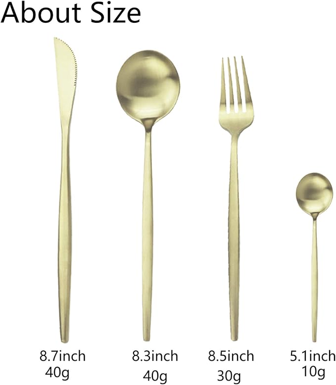 JASHII Silverware Set, 24-Piece Stainless Steel Flatware Set,Kitchen Utensil Set Service for 6,Tableware Cutlery Set for Home, Dishwasher Safe (Matte Champagne gold)