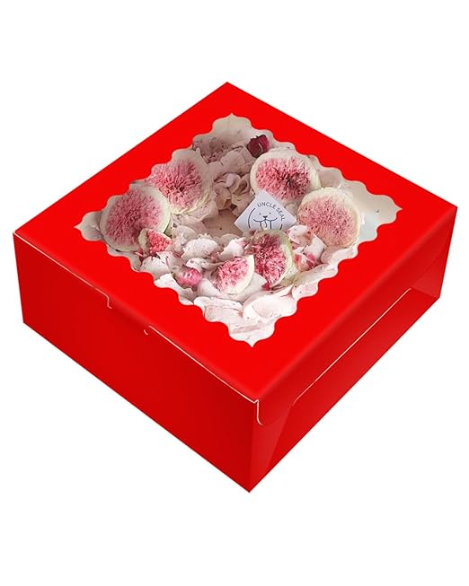 qiqee 8x8x5 Cake Box, 18 Sets Red Cake Box with Window ＆ 18 Sets 8" Red Cake Round Boards, 8inch Cake Containers