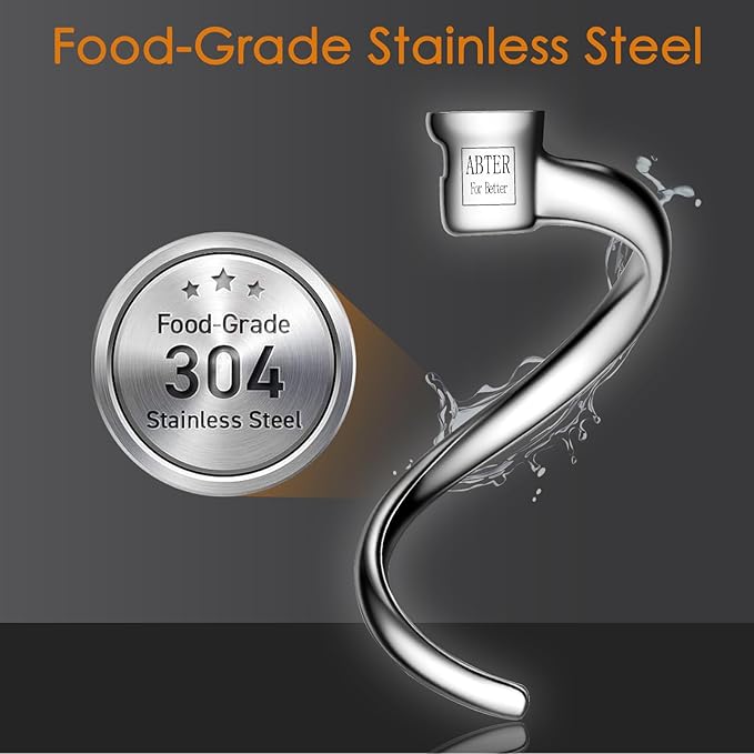 Stainless Steel Spiral Dough Hook Replacement for KitchenAid 4.5-5 Qt. Tilt-Head Stand Mixers.Accessories Compatible for Kitchen Aid K45, K45SS, KN15E1X, KSM75, KSM85PS, KSM88PSQ, KSM90 etc.