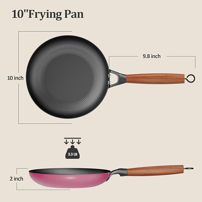 YUTANN Nonstick Frying Pan 10 inch, Ceramic Cast Iron Skillet, Lightweight Pre-seasoned Cast Iron Pan with Detachable Handle, Dishwasher & Oven Safe, Free of PFAS and PFOA