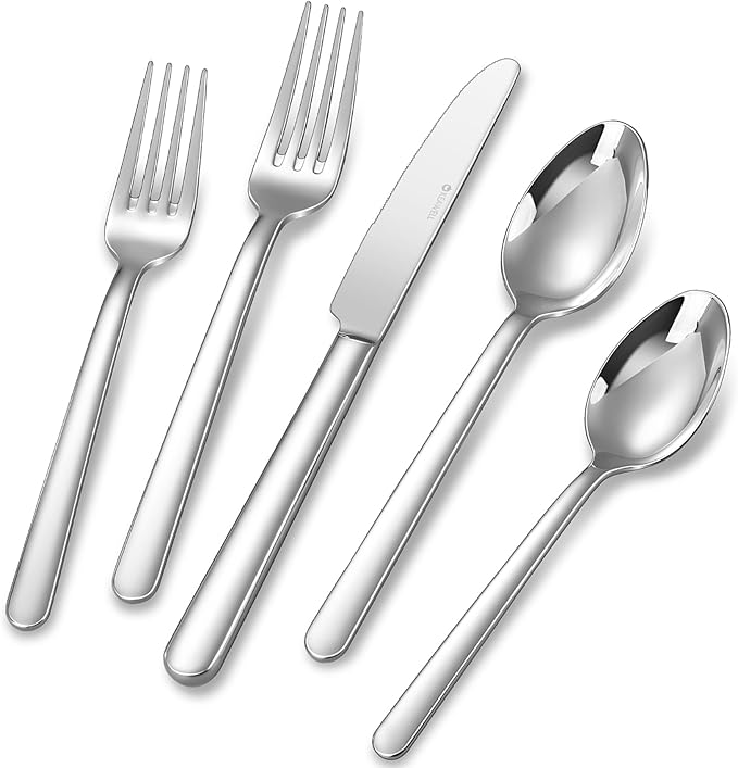 KEAWELL Premium Lucent Silverware Set, 20-Piece Mirror-Polished 18/10 Stainless Steel Flatware, Dishwasher Safe for Refined Dining and Entertaining (20, Silver)