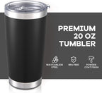 20 oz Tumbler with Lid Stainless Steel Insulated Tumblers Bulk Double Wall Vacuum Cups Powder Coated Travel Mug Keep Drinks Cold and Hot, Black, 12 Pack