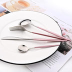 Pink Silver 24Pcs Flatware Set With Stand, Lightweight Dinnerware Set Stainless Steel Cutlery With Pink handles For Home Kitchen Wedding Party And Daily Use,Service For 6, Mirror Polish