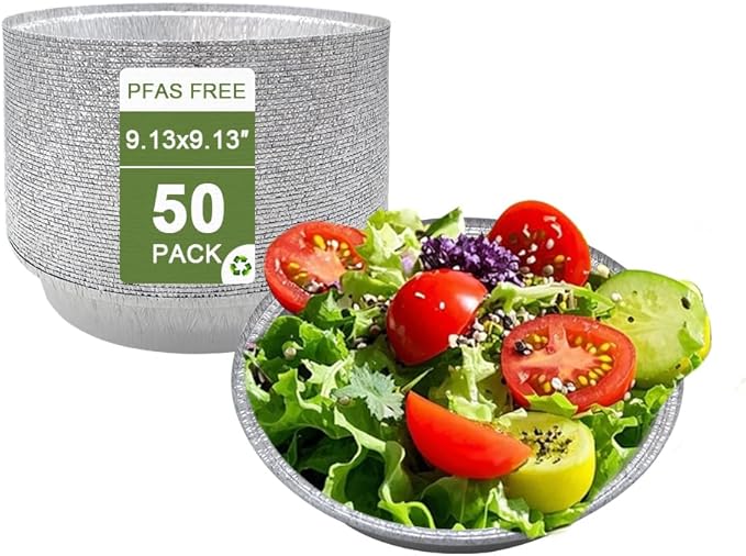Aluminum Pans 9” Round Foil Pans (50Pack) Baking Pans Roasting Pan Great for Cooking, Heating, Storing