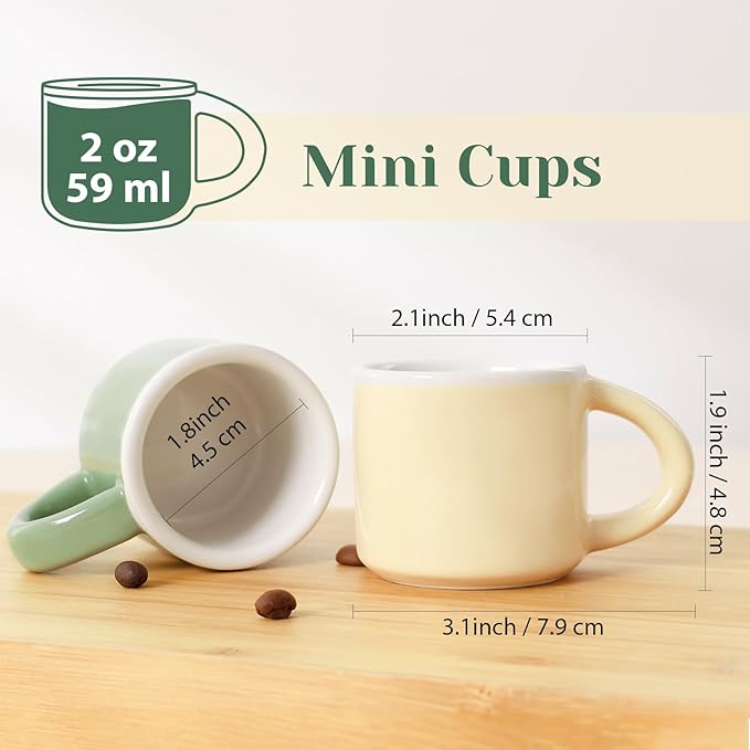 INGOFIN Ceramic Espresso Cups Set of 4, 2 oz Mini Espresso Mugs with Handle, Demitasse Coffee Cups Accessories, Microwave Dishwasher Safe Shot Cup Suit for Coffee Bar