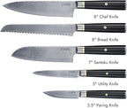 Yatoshi Magnetic Kitchen Knife Block Set 6 Pcs - Japanese 67 Layer High-Grade VG-10 Damascus Steel Knives, Sharp, G10 Handle Professional Kitchen Knife Set