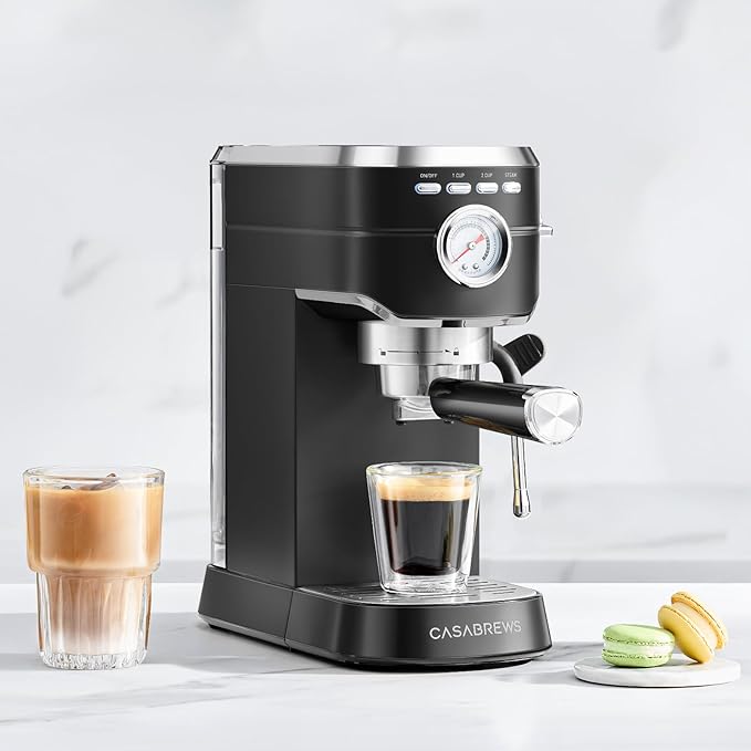 CASABREWS CM5418 Espresso Machine 20 Bar, Stainless Steel Espresso Maker with Milk Frother, Compact Cappuccino Machine for Home, Espresso Coffee Machine, Gift for Her, Gift for Family, Black