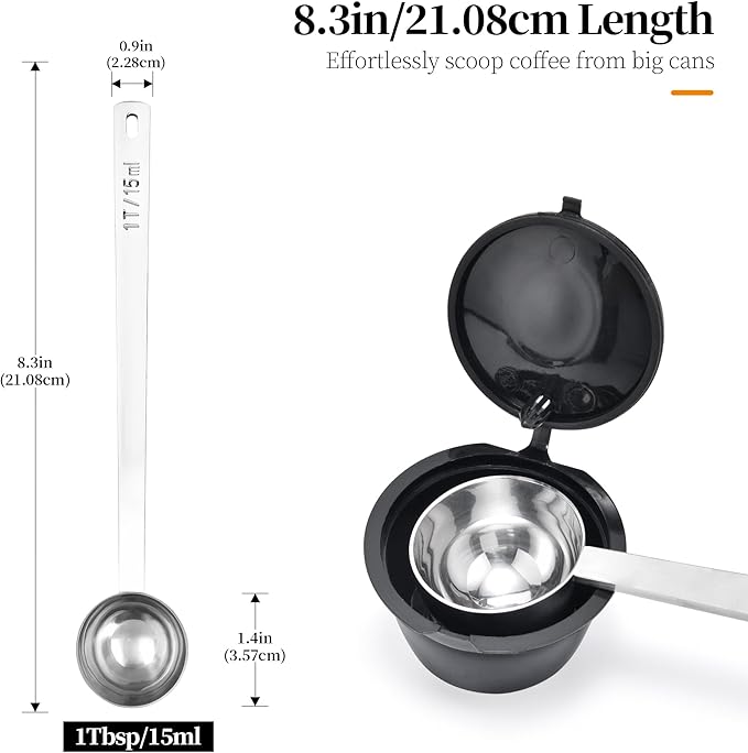 Long Handle Coffee Scoop: 8.3 Inch 18/8 Stainless Steel 1 Tablespoon Metal Measuring Spoon Tbsp Scoop for Coffee Beans, Grounds Coffee, Coffee Powder, Tea, Tall Jars (1Tbsp/15ml)