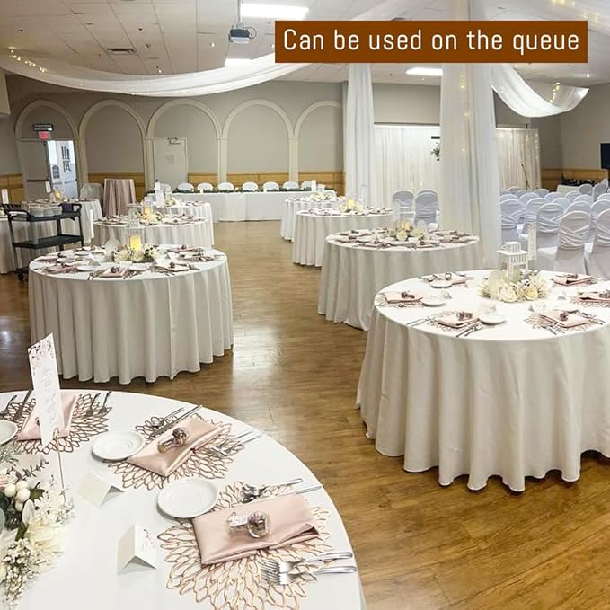 2 Pack White Round Tablecloths, 120 Inch Stain Resistant and Wrinkle Polyester Fabric Washable Table Clothes Cover for Kitchen Dining, Wedding, Reception Banquet, Birthday Party, Buffet Restaurant