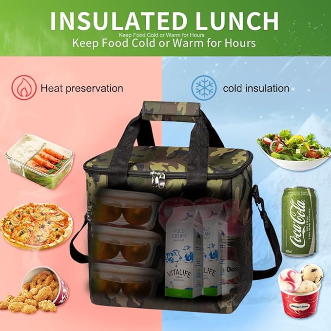 iknoe Large Cooler Bag Collapsible, 15L Insulated Bags, Leakproof Lunch Cooler Tote with Multi-Pockets for Adult, Insulated Lunch Box for Beach, Picnic,Work, Camo 24-Can