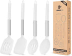 Pack of 4 Silicone Cooking Utensils Set, Non Stick Large Solid Spatulas, Heat Resistant Slotted Spoons, Ideal BPA Free Kitchen Turners for Frying, Mixing,Serving,Draining,Turning,Stirring (WHITE)