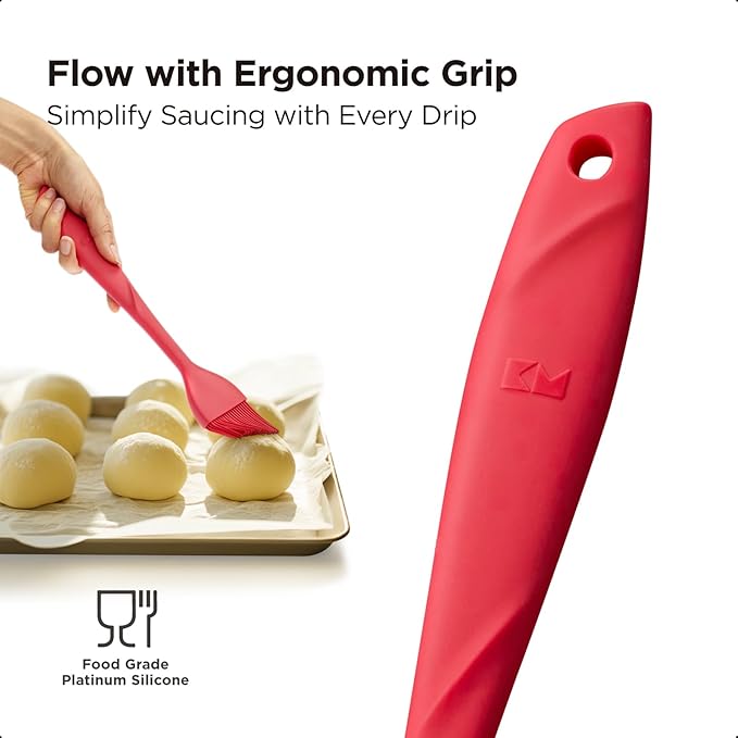 Kitchen Mama WaltzGrip Platinum Silicone Basting Pastry Brush: Set of 2 Heat-Resistant Brushes Utensils for Cooking, Baking, Grilling, Barbecue, and Spreading Oil, Butter, Egg - Dishwasher-Safe (Red)