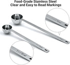 2PCS Coffee Scoop Set,1 Tbsp (15ml) & 2 Tbsp (30ml) Coffee Measuring Spoons,for measuring ground coffee, protein powder, tea,Silver long-handled measuring spoon,for deep jars,coffee bags.