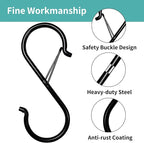 9 Pcs S Hooks for Hanging, 3.5 inch Heavy Duty S Hook of Metal for Clothes Rails, Closet Hooks with 0.5-inch Safety Buckle, S Hook for Hanging Plants, Kitchen Utensil, Pots, Pans, Bags