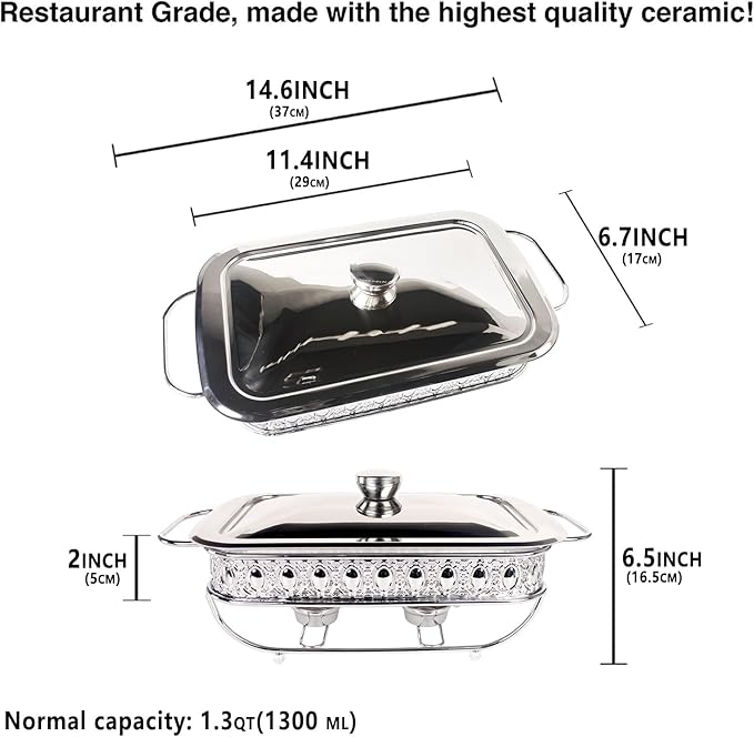 Casserole Dish 6" x 11"Glass Baking Dish with Stainless steel Lid and rack, Silver Rectangle 1.3 Qt Large Baking Pan For Casserole & Lasagna, Microwave Dishwasher Freezer Oven Safe