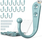 15 Pcs Black Wall Mounted Coat Hooks, Hanger Hook with 30 Pieces Screws for Towel, Key, Robe, Scarf, Bag, Cap, Coffee Cup, Mugs（Bule）