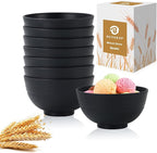 Black Wheat Straw Bowls, 10 OZ Unbreakable Snack Bowls Set of 8, Alternative Plastic Bowl Reusable, Microwave Safe Small Appetizer Bowl for Dessert, Snack, Ice Cream (Black)