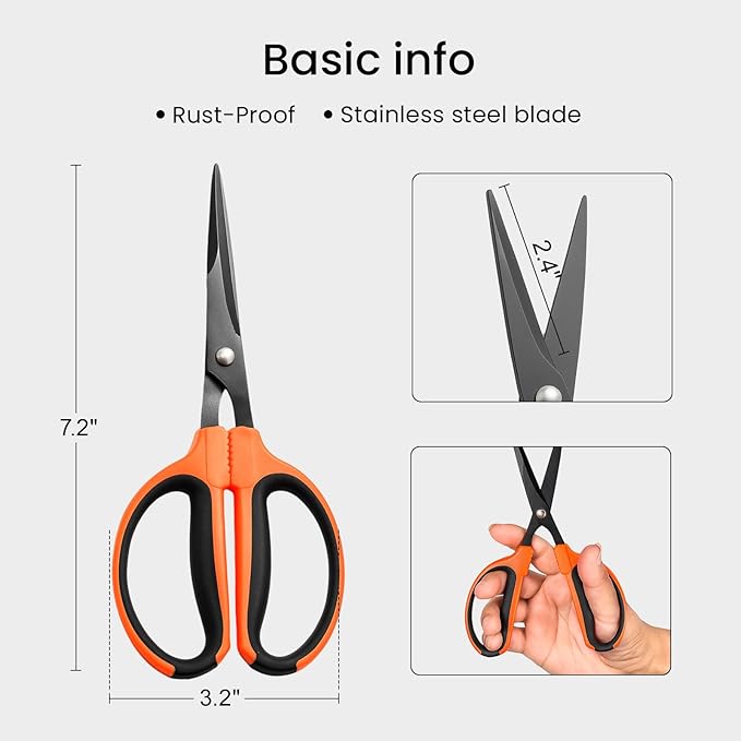 GROWNEER 1 Packs Trimming Scissors Teflon Coated Non Stick Blades Pruning Shears Gardening Hand Pruning Snips with Straight Stainless Steel Precision Blade
