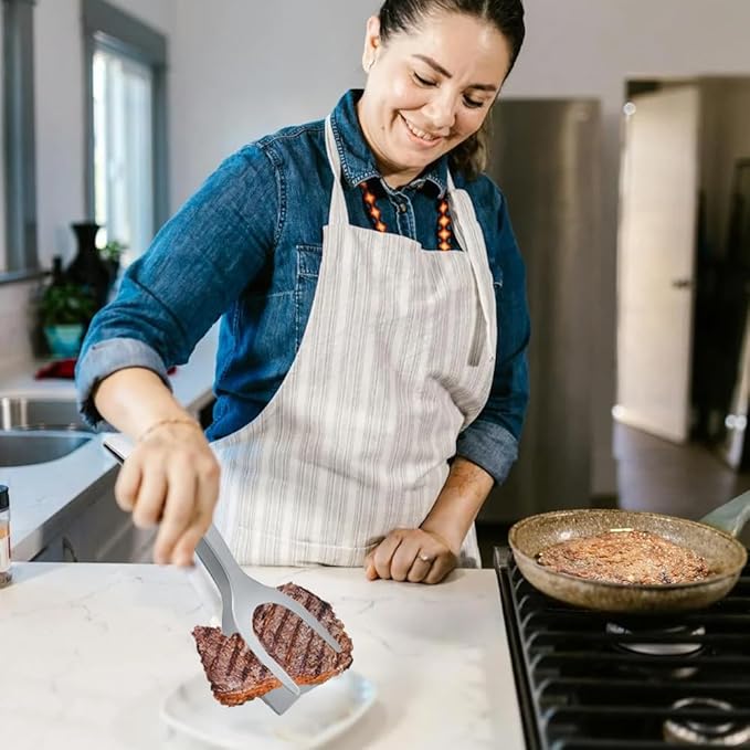 2PCS Egg Flipper Spatula, 2 In 1 Spatula And Tongs for Steak Omelette Pancake Egg Frying Bbq