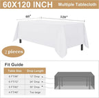 sancua 2 Pack White Tablecloth 60 x 120 Inch, Rectangle 8 Feet Table Cloth - Stain and Wrinkle Resistant Washable Polyester Table Cover for Dining Tables, Buffet Parties and Camping