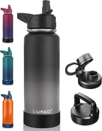 CIVAGO 40 oz Insulated Water Bottle With Straw, Stainless Steel Sports Water Flask Cup with 3 Lids (Straw, Portable Spout and Handle Lid), Double Walled Travel Thermal Canteen Mug, Dreamy Black Gray