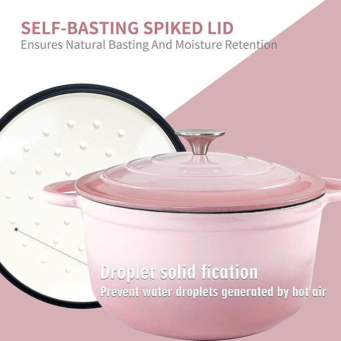 Dutch Oven,Cast Iron Dutch Ovens,Dutch Oven Pot with Lid,5 QT Enamel Dutch Pot,Dutch Ovens with Dual Handles,Cast Iron Pot for Braiser,Cooking,Gifts for Family,Pink