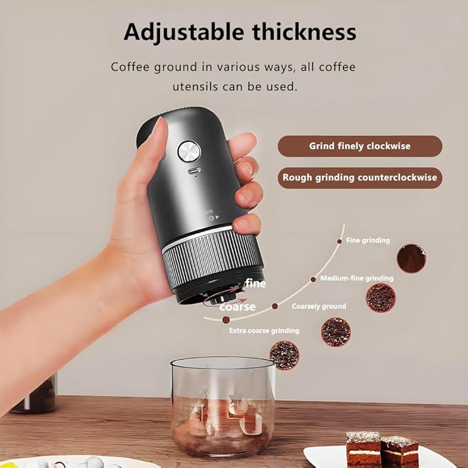 Portable Electric Coffee Grinder Portable USB-C Rechargeable - Compact & Lightweight for Travel, Camping, Home Use, Black/White Design (60, Black, one size fits all)