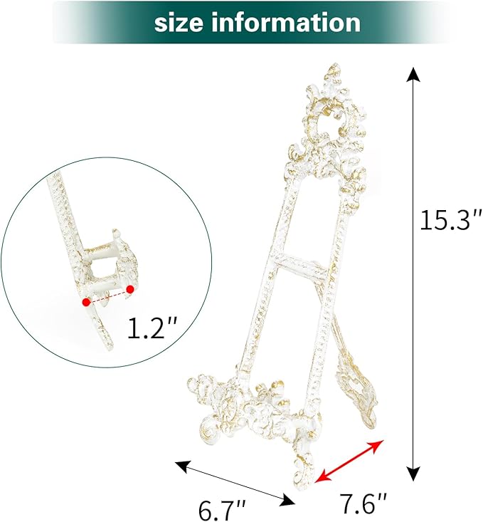 Sungmor Vintage Cast Iron Cookbook Stand, Small Ornate Easel Fleur De Lis Stand, 15.5" Tall Antique White Table Top Display Holder for Recipe Book, Picture Frame, Plate, Home Kitchen Decor