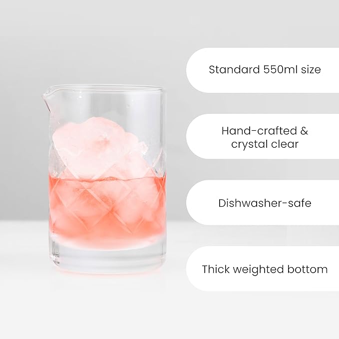 A Bar Above Cocktail Mixing Glass, Diamond Cut Crystal Stirring Pitcher, Thick Weighted Base for Stable Stirring, 18 Oz Drink Mixer, Bar Accessories, Ideal for Craft Cocktails at Home or Bars