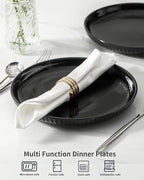 Hasense Black Dinner Plate Set of 6, 10 Inch Ceramic Plates for Kitchen, Large Salad Plates for Lunch, Dinnerware Dish for Restaurant, Home, Microwave Safe Dish for Mother's Day & Housewarming Gift