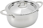 Bialetti 6-Quart Nonstick Aluminum Pasta Pot with Strainer Lid and Handles, PFOA-Free Nonstick Oval Cooking Pot and Lid, Silver