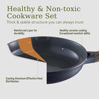 22Pcs Pots and Pans Set Non Stick Non-Toxic Ceramic Cookware Sets Nonstick Kitchen Pot and Pan Set With Lid Gray Granite Induction Compatible with Glass Lids 10" Griddles Frying Pan PFOA/PFOS-Free