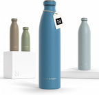 LARS NYSØM Stainless Steel Insulated Water Bottle 12 oz 17 oz 25 oz 34 oz 51 oz | Insulated Thermo Flask for Hot and Cold Beverages | Leakproof Drinking Bottle (Calypso Blue, 33.8 oz)