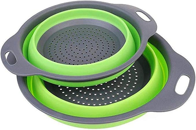 CdyBox New Version 11Pack Silicone Kitchen Strainer Collapsible Colander with Foldable Silicone Measuring Spoon Measuring Cup Kitchen Good Tools (Green) 9.6 * 1.1