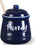 HAOTOP Farmhouse Porcelain Honey Jar with Dipper and Lid Set 12oz,Easy to Clean (Navy)