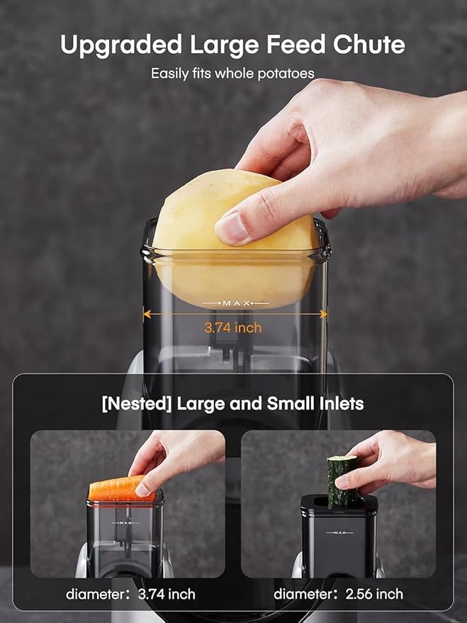 FOHERE Electric Cheese Grater, Upgraded 6-IN-1 Large Feed Chute Electric Vegetable Slicer with Different Blades and Storage Box, Cheese Shredder, Electric Slicer for Cheese, Fruits, Vegetables